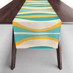 Hourglass Abstract Midcentury Modern Pattern Turquoise Teal Mustard Beige Cream Table Runner Gallery Image 1