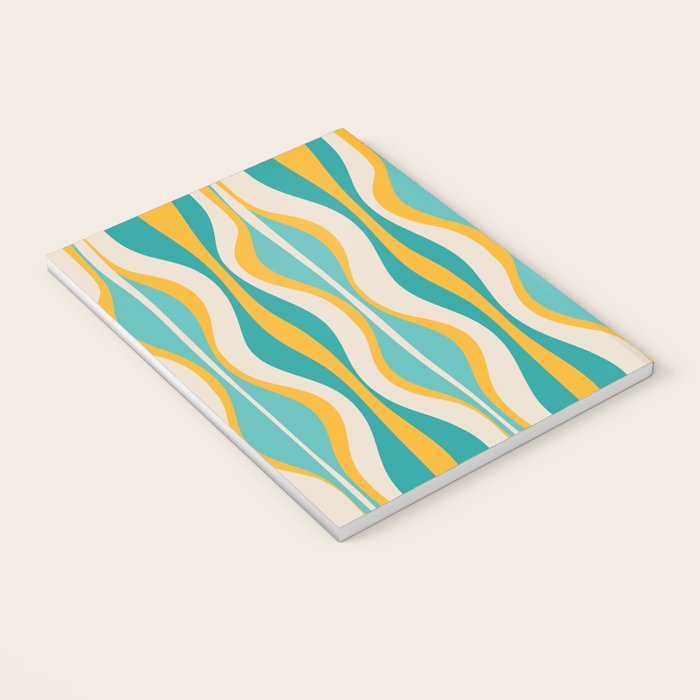 Hourglass Abstract Midcentury Modern Pattern Turquoise Teal Mustard Beige Cream Notebook Gallery Image 3
