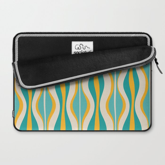 Hourglass Abstract Midcentury Modern Pattern Turquoise Teal Mustard Beige Cream Laptop Sleeve Gallery Image 2