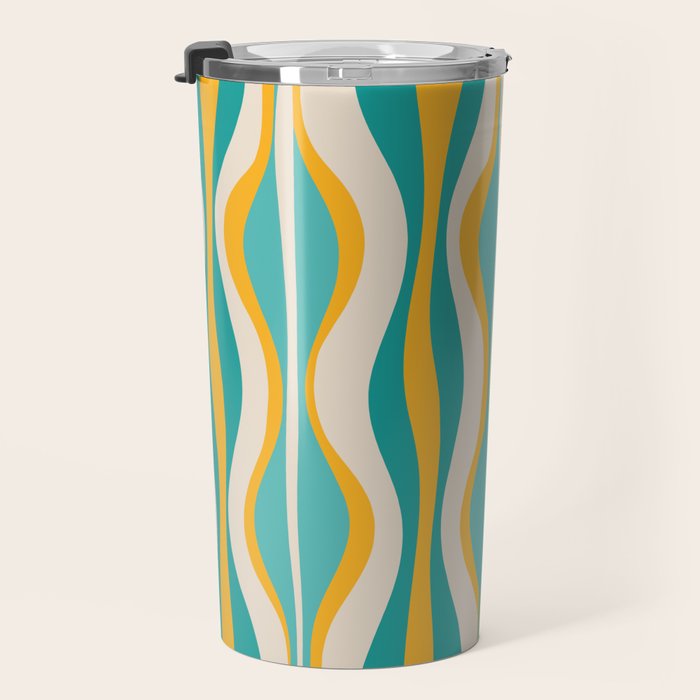 Hourglass Abstract Midcentury Modern Pattern Turquoise Teal Mustard Beige Cream Travel Mug Gallery Image 3