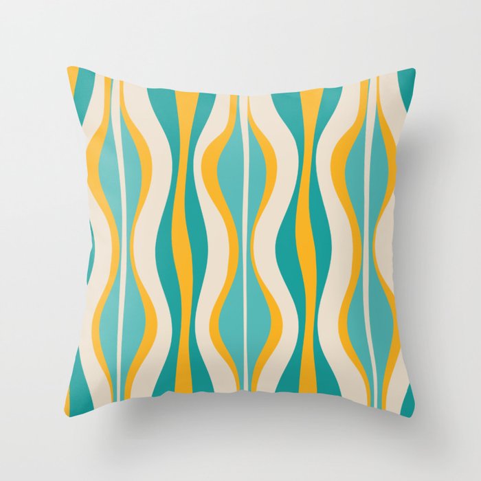 Hourglass Abstract Midcentury Modern Pattern Turquoise Teal Mustard Beige Cream Throw Pillow Gallery Image 1