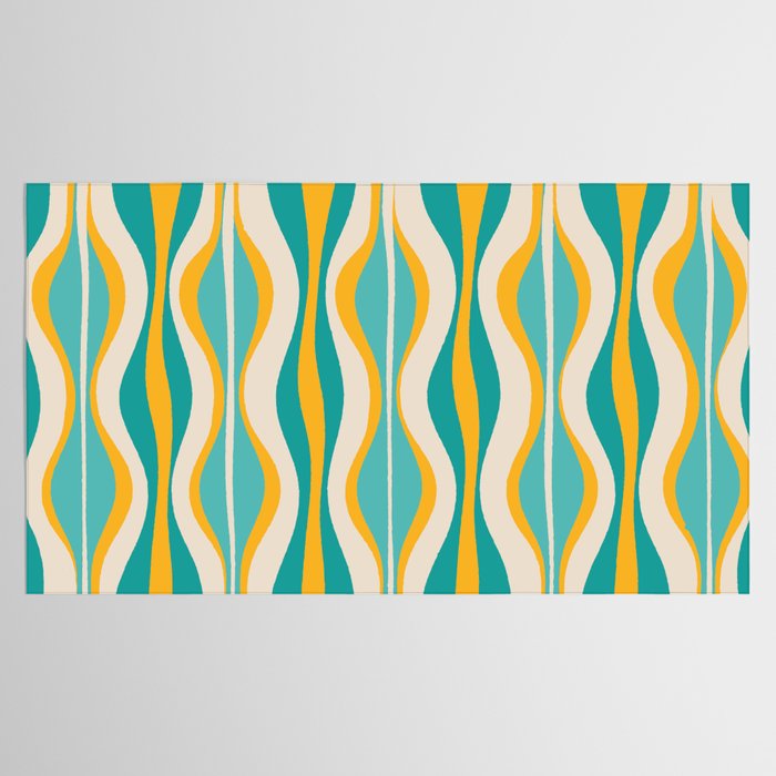 Hourglass Abstract Midcentury Modern Pattern Turquoise Teal Mustard Beige Cream Tablecloth Gallery Image 2