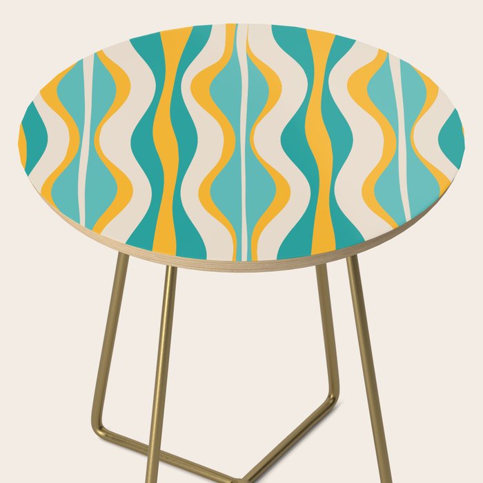 Hourglass Abstract Midcentury Modern Pattern Turquoise Teal Mustard Beige Cream Side Table Gallery Image 2