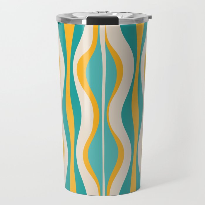 Hourglass Abstract Midcentury Modern Pattern Turquoise Teal Mustard Beige Cream Travel Mug Gallery Image 1