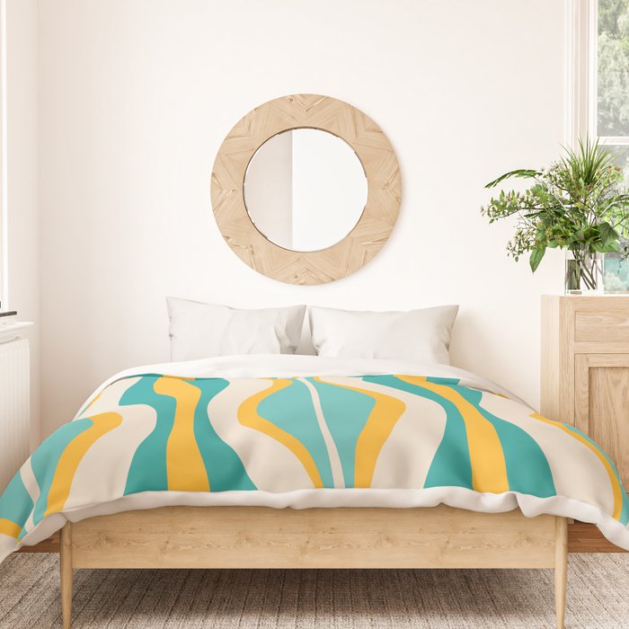 Hourglass Abstract Midcentury Modern Pattern Turquoise Teal Mustard Beige Cream Duvet Cover Gallery Image 3
