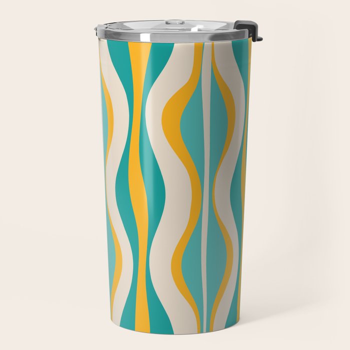 Hourglass Abstract Midcentury Modern Pattern Turquoise Teal Mustard Beige Cream Travel Mug Gallery Image 2
