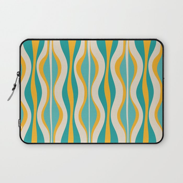 Hourglass Abstract Midcentury Modern Pattern Turquoise Teal Mustard Beige Cream Laptop Sleeve Gallery Image 1