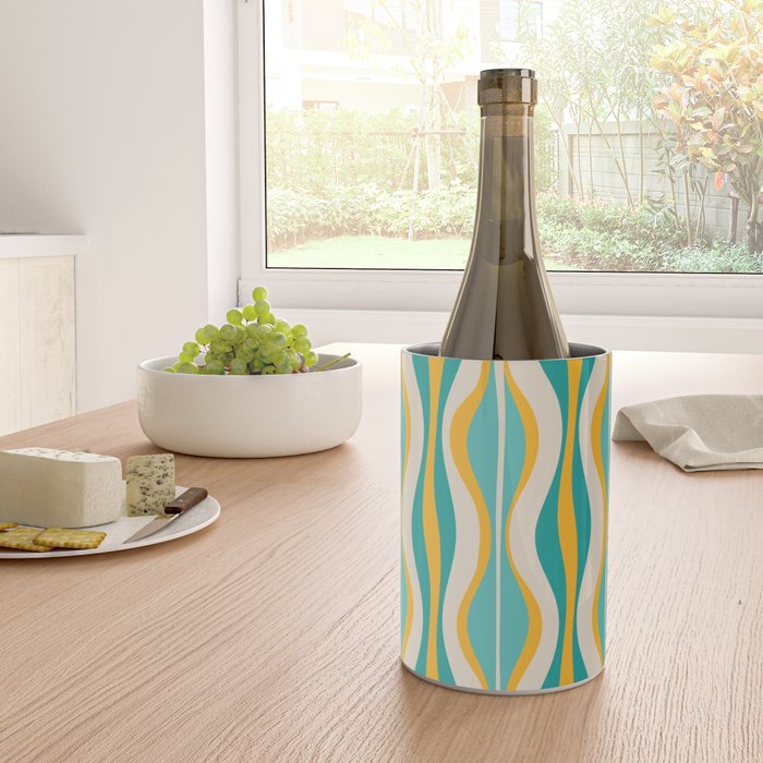 Hourglass Abstract Midcentury Modern Pattern Turquoise Teal Mustard Beige Cream Wine Chiller Gallery Image 4