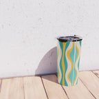 Hourglass Abstract Midcentury Modern Pattern Turquoise Teal Mustard Beige Cream Travel Mug Gallery Image 4