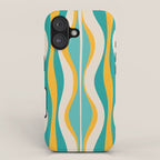 Hourglass Abstract Midcentury Modern Pattern Turquoise Teal Mustard Beige Cream iPhone Case Gallery Image 1