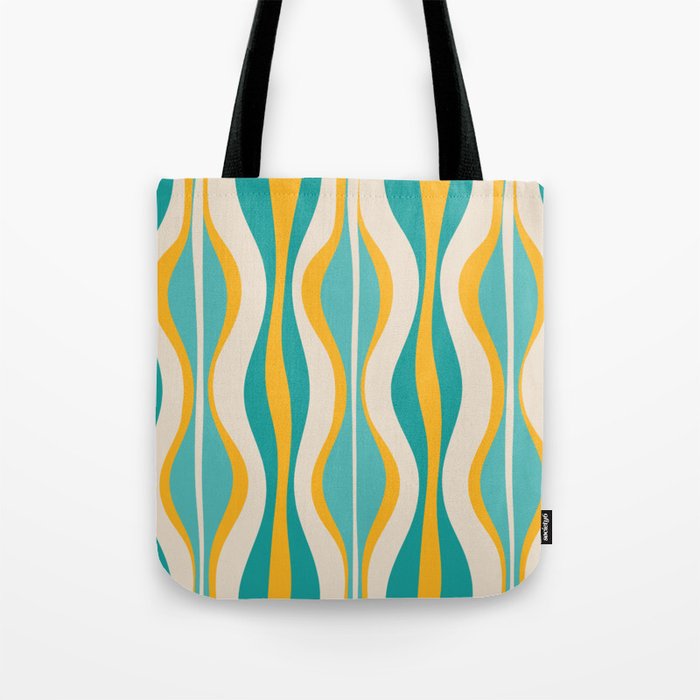 Hourglass Abstract Midcentury Modern Pattern Turquoise Teal Mustard Beige Cream Tote Bag Gallery Image 1