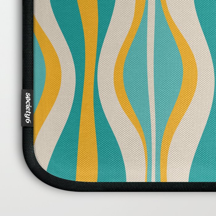 Hourglass Abstract Midcentury Modern Pattern Turquoise Teal Mustard Beige Cream Laptop Sleeve Gallery Image 3