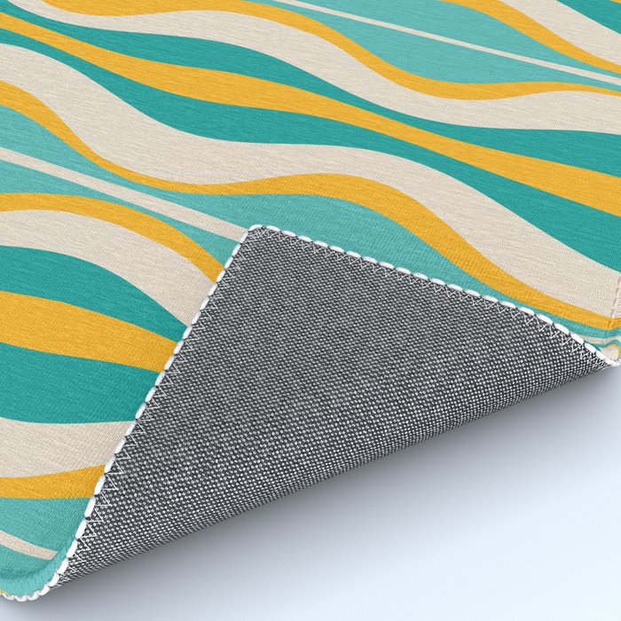 Hourglass Abstract Midcentury Modern Pattern Turquoise Teal Mustard Beige Cream Rug Gallery Image 4