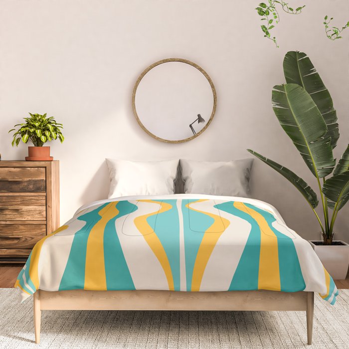Hourglass Abstract Midcentury Modern Pattern Turquoise Teal Mustard Beige Cream Comforter Gallery Image 3