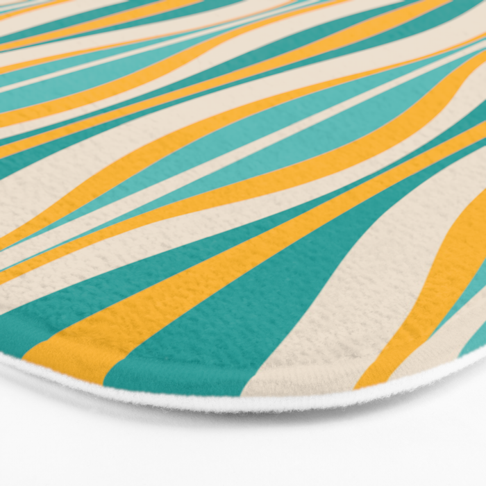 Hourglass Abstract Midcentury Modern Pattern Turquoise Teal Mustard Beige Cream Bath Mat Gallery Image 3