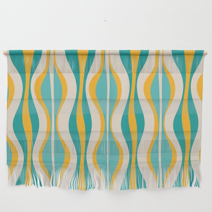 Hourglass Abstract Midcentury Modern Pattern Turquoise Teal Mustard Beige Cream Wall Hanging Gallery Image 1