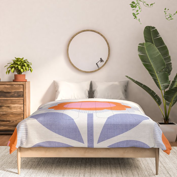 HELLO BOLD RETRO DAISY FLOWERS PATTERN IN BLOOM 1. BLUE Comforter Gallery Image 3