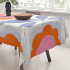 HELLO BOLD RETRO DAISY FLOWERS PATTERN IN BLOOM 1. BLUE Tablecloth Gallery Image 3