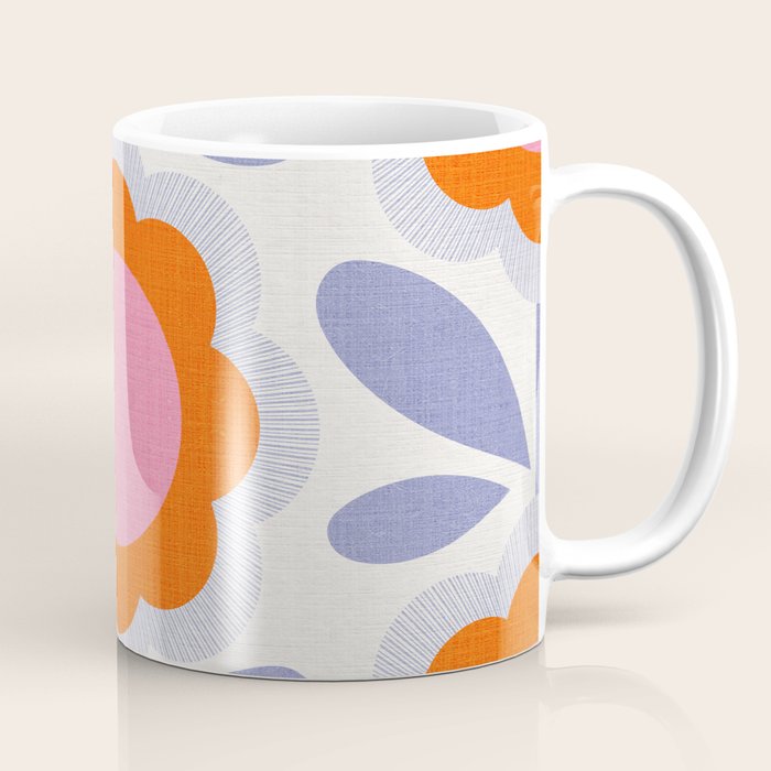HELLO BOLD RETRO DAISY FLOWERS PATTERN IN BLOOM 1. BLUE Coffee Mug Gallery Image 1