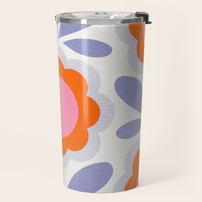 HELLO BOLD RETRO DAISY FLOWERS PATTERN IN BLOOM 1. BLUE Travel Mug Gallery Image 2