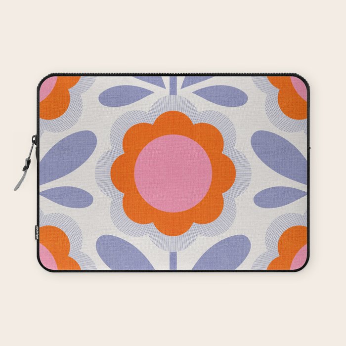 HELLO BOLD RETRO DAISY FLOWERS PATTERN IN BLOOM 1. BLUE Laptop Sleeve Gallery Image 1