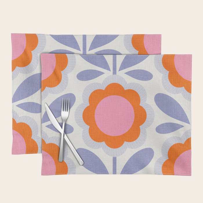 HELLO BOLD RETRO DAISY FLOWERS PATTERN IN BLOOM 1. BLUE Placemat Gallery Image 1
