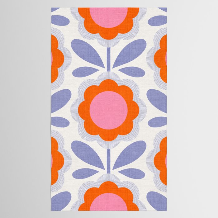 HELLO BOLD RETRO DAISY FLOWERS PATTERN IN BLOOM 1. BLUE Tablecloth Gallery Image 2
