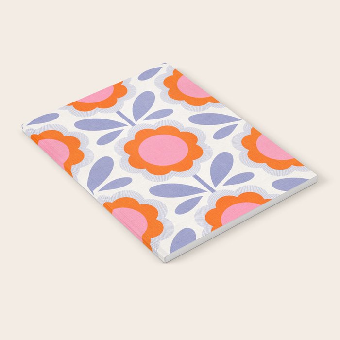 HELLO BOLD RETRO DAISY FLOWERS PATTERN IN BLOOM 1. BLUE Notebook Gallery Image 1