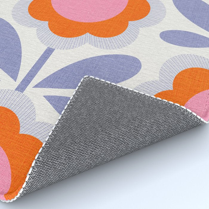 HELLO BOLD RETRO DAISY FLOWERS PATTERN IN BLOOM 1. BLUE Rug Gallery Image 4