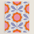 HELLO BOLD RETRO DAISY FLOWERS PATTERN IN BLOOM 1. BLUE Jigsaw Puzzle Gallery Image 1