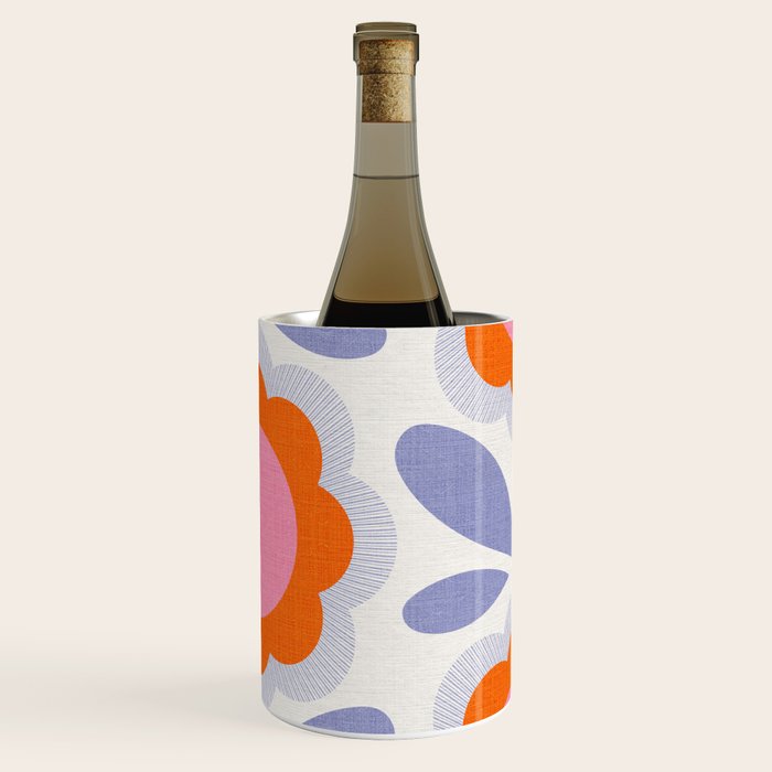 HELLO BOLD RETRO DAISY FLOWERS PATTERN IN BLOOM 1. BLUE Wine Chiller Gallery Image 3