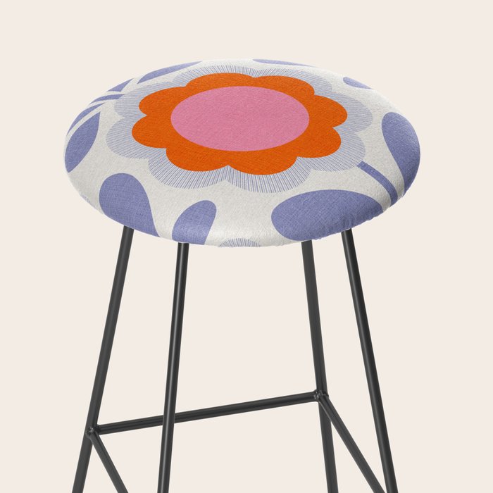 HELLO BOLD RETRO DAISY FLOWERS PATTERN IN BLOOM 1. BLUE Stool Gallery Image 2
