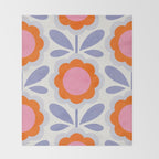 HELLO BOLD RETRO DAISY FLOWERS PATTERN IN BLOOM 1. BLUE Throw Blanket Gallery Image 2