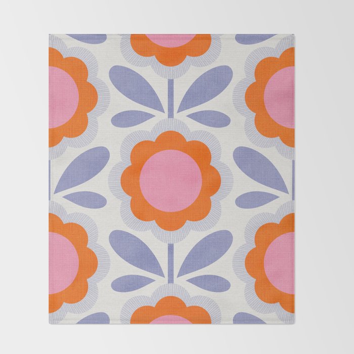 HELLO BOLD RETRO DAISY FLOWERS PATTERN IN BLOOM 1. BLUE Throw Blanket Gallery Image 2