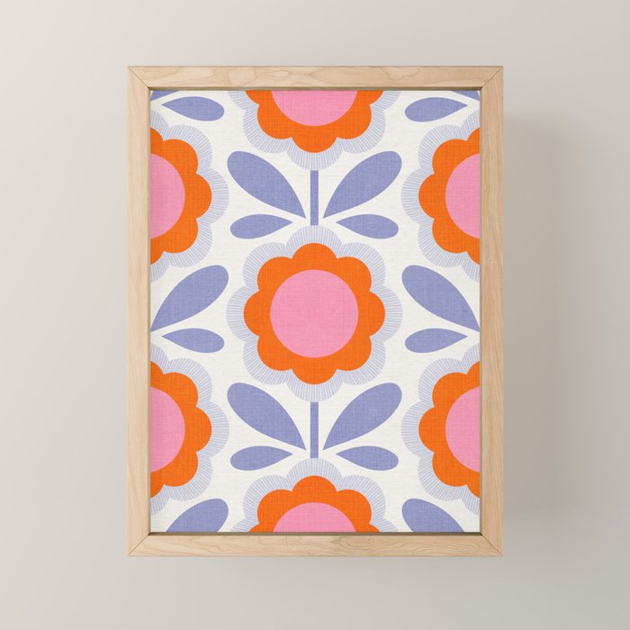 HELLO BOLD RETRO DAISY FLOWERS PATTERN IN BLOOM 1. BLUE Mini Art Print Gallery Image 1