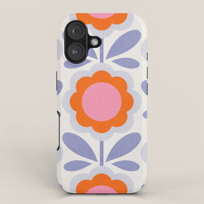 HELLO BOLD RETRO DAISY FLOWERS PATTERN IN BLOOM 1. BLUE iPhone Case Gallery Image 1