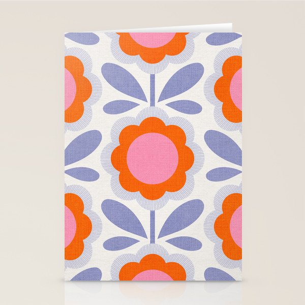 HELLO BOLD RETRO DAISY FLOWERS PATTERN IN BLOOM 1. BLUE Stationery Card Gallery Image 2