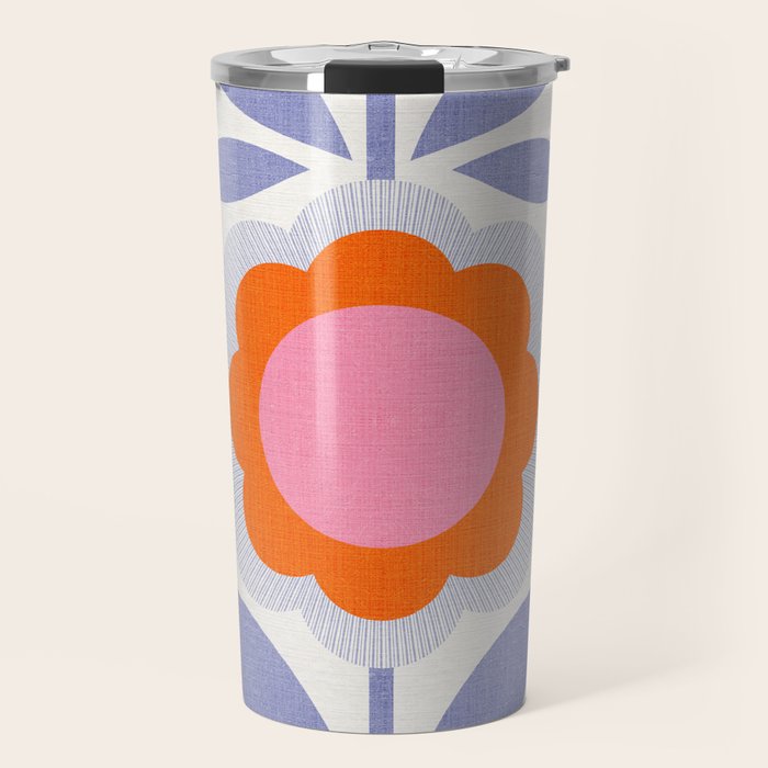 HELLO BOLD RETRO DAISY FLOWERS PATTERN IN BLOOM 1. BLUE Travel Mug Gallery Image 1