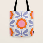 HELLO BOLD RETRO DAISY FLOWERS PATTERN IN BLOOM 1. BLUE Tote Bag Gallery Image 1