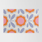 HELLO BOLD RETRO DAISY FLOWERS PATTERN IN BLOOM 1. BLUE Rug Gallery Image 2