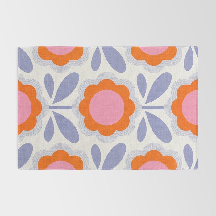 HELLO BOLD RETRO DAISY FLOWERS PATTERN IN BLOOM 1. BLUE Rug Gallery Image 2