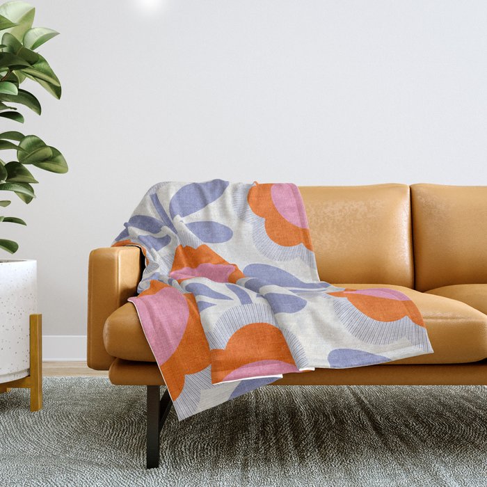 HELLO BOLD RETRO DAISY FLOWERS PATTERN IN BLOOM 1. BLUE Throw Blanket Gallery Image 1
