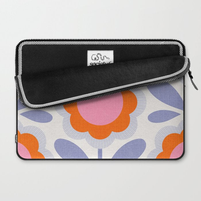 HELLO BOLD RETRO DAISY FLOWERS PATTERN IN BLOOM 1. BLUE Laptop Sleeve Gallery Image 2