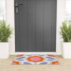 HELLO BOLD RETRO DAISY FLOWERS PATTERN IN BLOOM 1. BLUE Welcome Mat Gallery Image 3