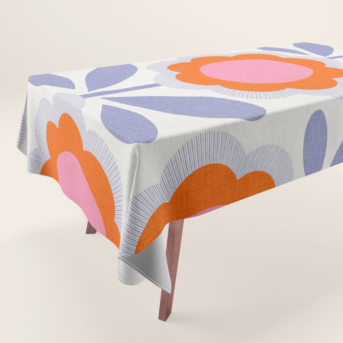 HELLO BOLD RETRO DAISY FLOWERS PATTERN IN BLOOM 1. BLUE Tablecloth Gallery Image 1