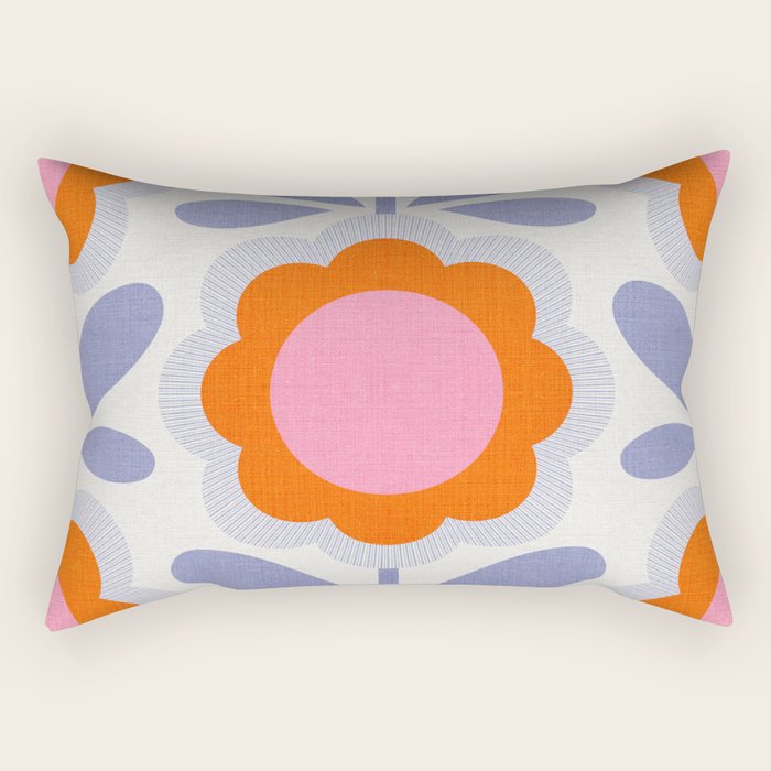 HELLO BOLD RETRO DAISY FLOWERS PATTERN IN BLOOM 1. BLUE Rectangular Pillow Gallery Image 1