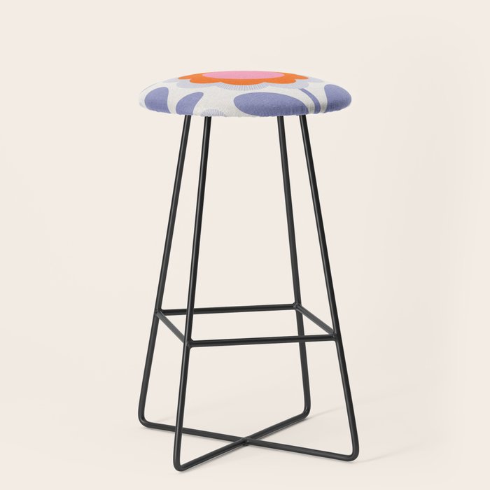 HELLO BOLD RETRO DAISY FLOWERS PATTERN IN BLOOM 1. BLUE Stool Gallery Image 1