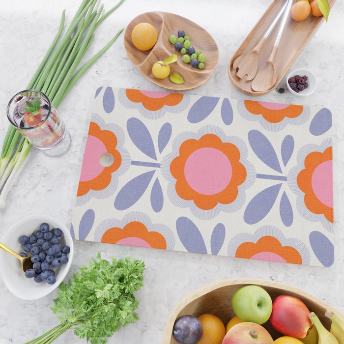 HELLO BOLD RETRO DAISY FLOWERS PATTERN IN BLOOM 1. BLUE Cutting Board Gallery Image 2