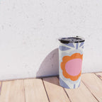 HELLO BOLD RETRO DAISY FLOWERS PATTERN IN BLOOM 1. BLUE Travel Mug Gallery Image 4