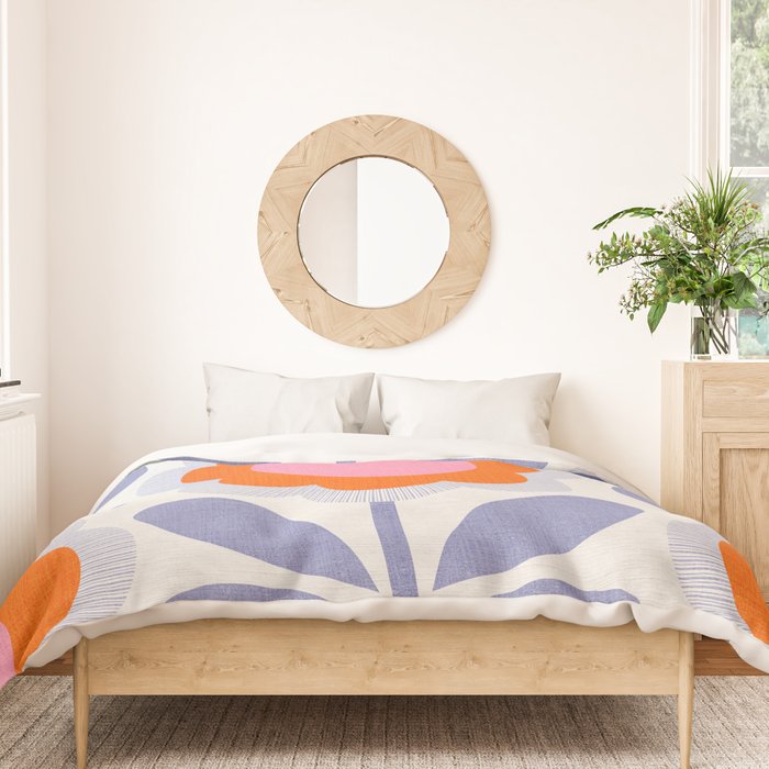 HELLO BOLD RETRO DAISY FLOWERS PATTERN IN BLOOM 1. BLUE Duvet Cover Gallery Image 3